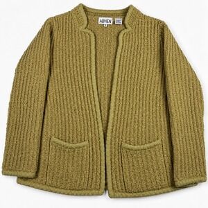 Vintage Abvien Cardigan Bouclé Wool Blend Open Front Tan Minimalist Women S
